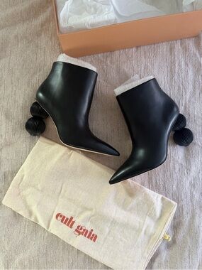 cult gaia Black Leather Ankle Booties with Sculptural Ball Heels